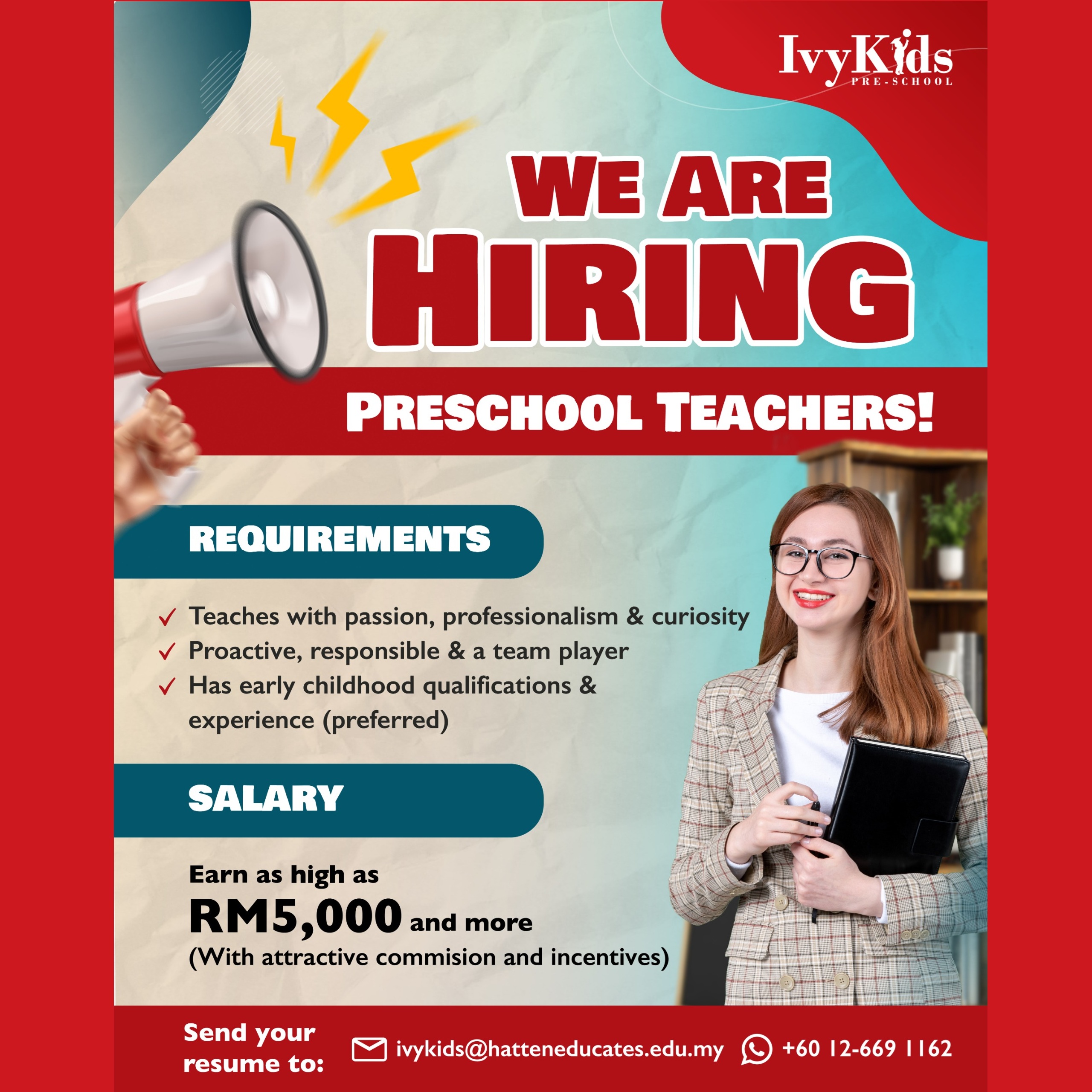 Preschool Teacher @ Ivy Kids Pre-School, Melaka (Tadika Hatten Edu Cates & Hatten Edu Cates Child Care Centre)