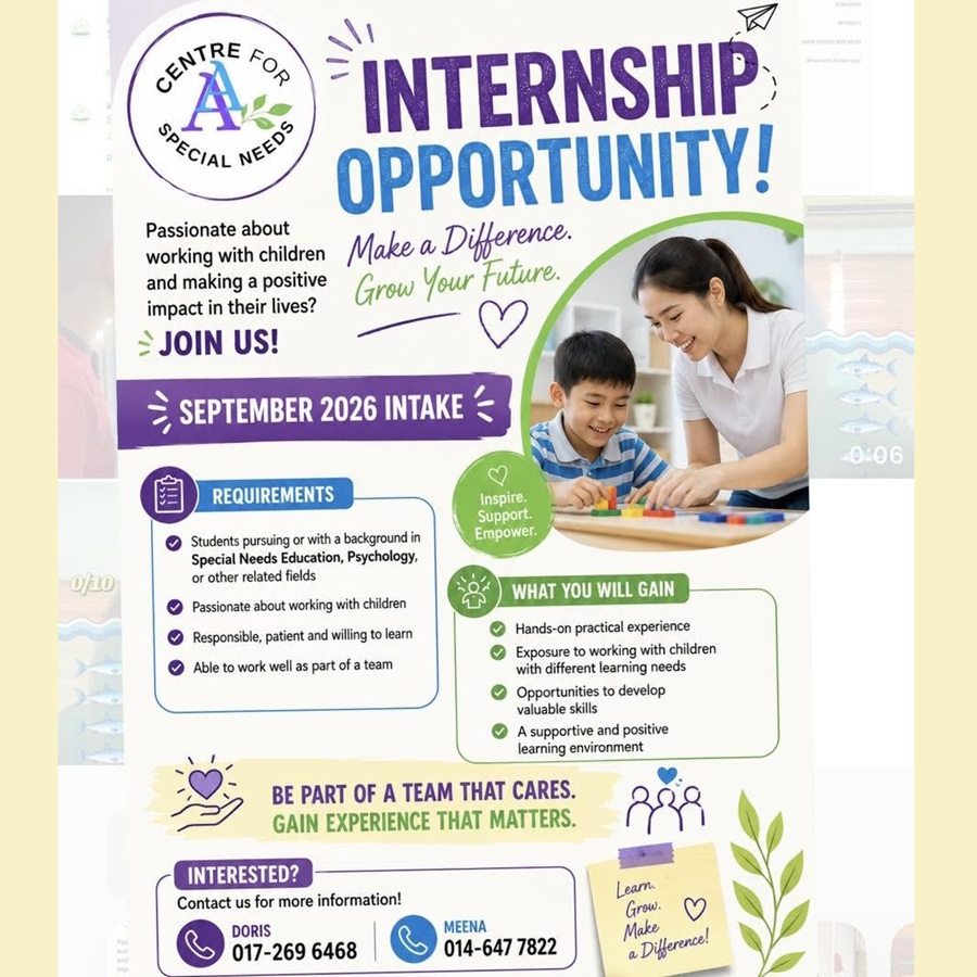 Internship Opportunity @ AvidAscent Enrichment Centre for Special Needs, Section 17, Petaling Jaya